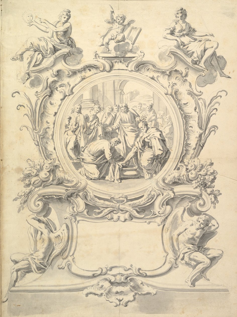 Roundel elaboradamente emoldurado de Cristo lavando a sensação dos apóstolos, depois de 1800 . de Unbekannt