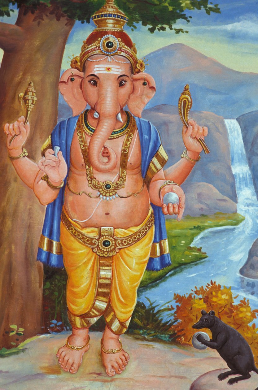 Ganesh, deus hindu de cabeça de elefante, e seu rato Inde de Unbekannt