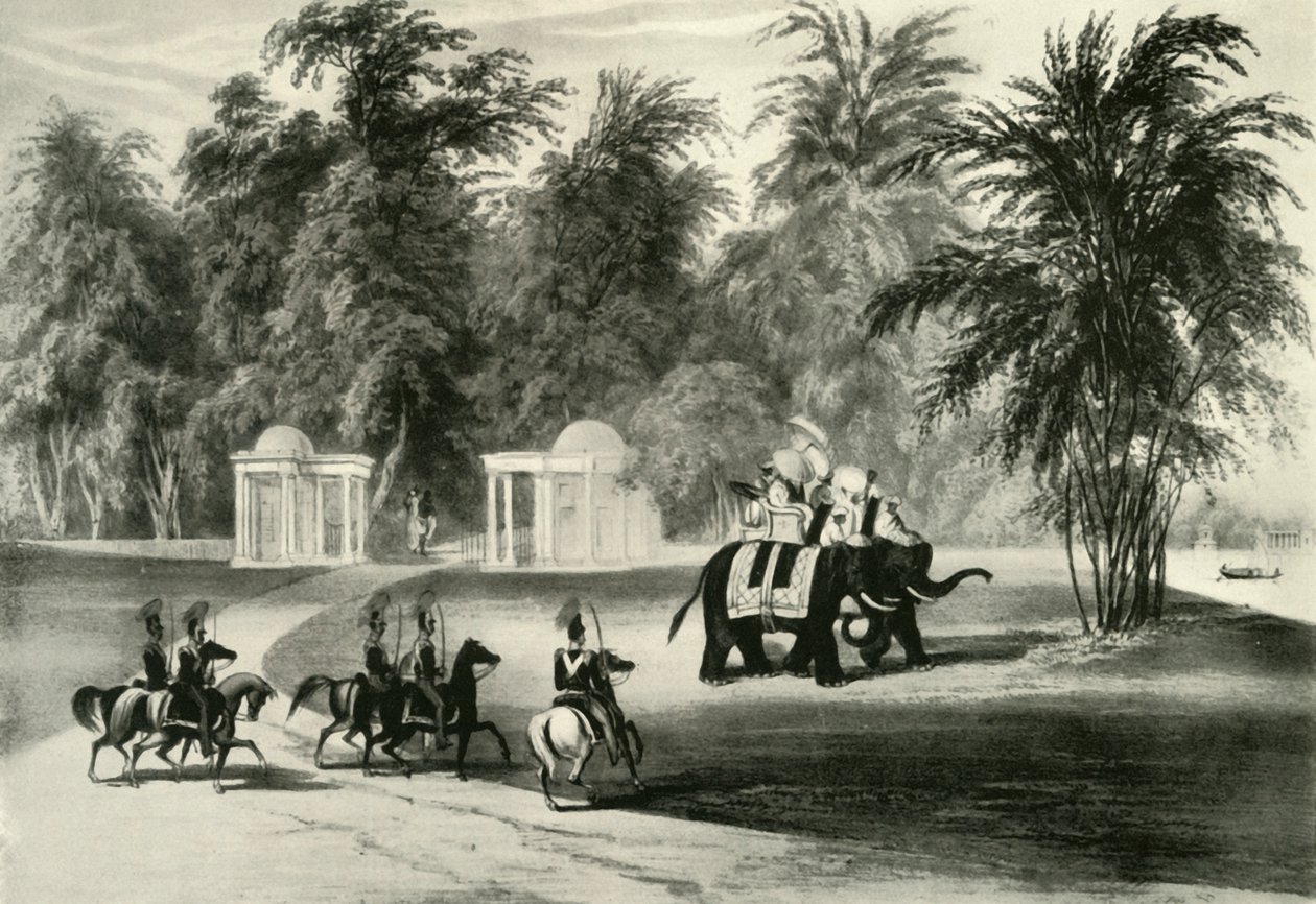 Elefantes e guarda corporal no Parque Barrackpore, 1820, 1925. de Unbekannt