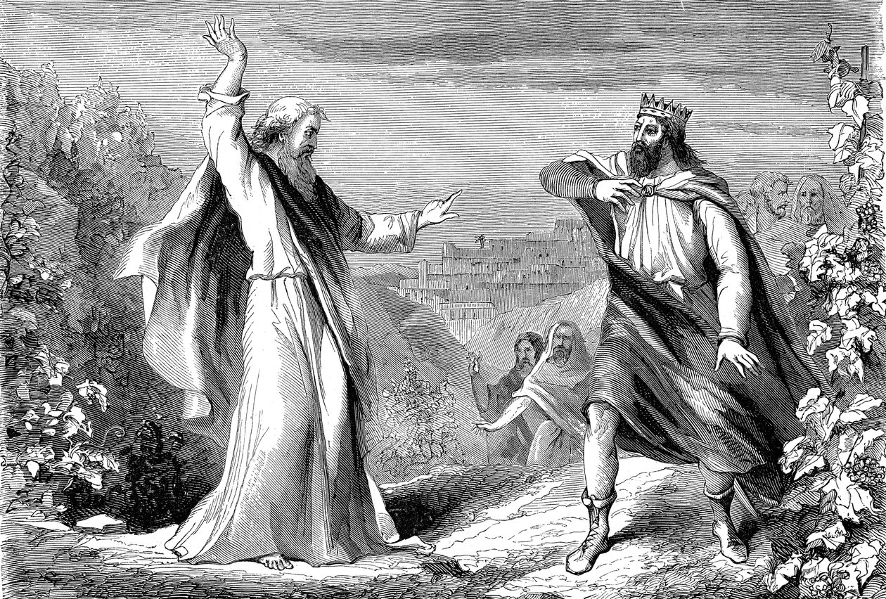 Elias, profeta do Antigo Testamento. denunciando Acabe, rei idólatra de Israel, na vinha de Nabote de Unbekannt