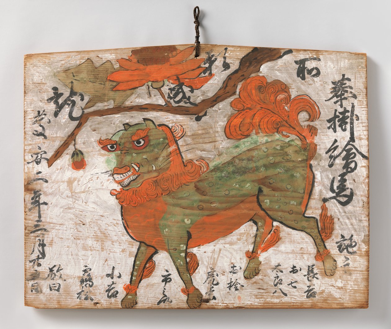 Pintura votiva de Ema de leão chinês e árvore de peônia, 1649. de Unbekannt
