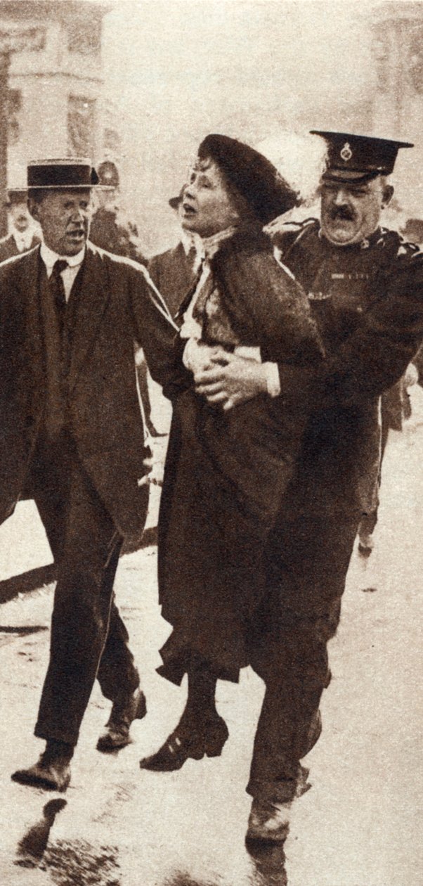 Emmeline Pankhurst presa pelo superintendente Rolfe do lado de fora do Palácio de Buckingham, Londres, maio de 1914 de Unbekannt