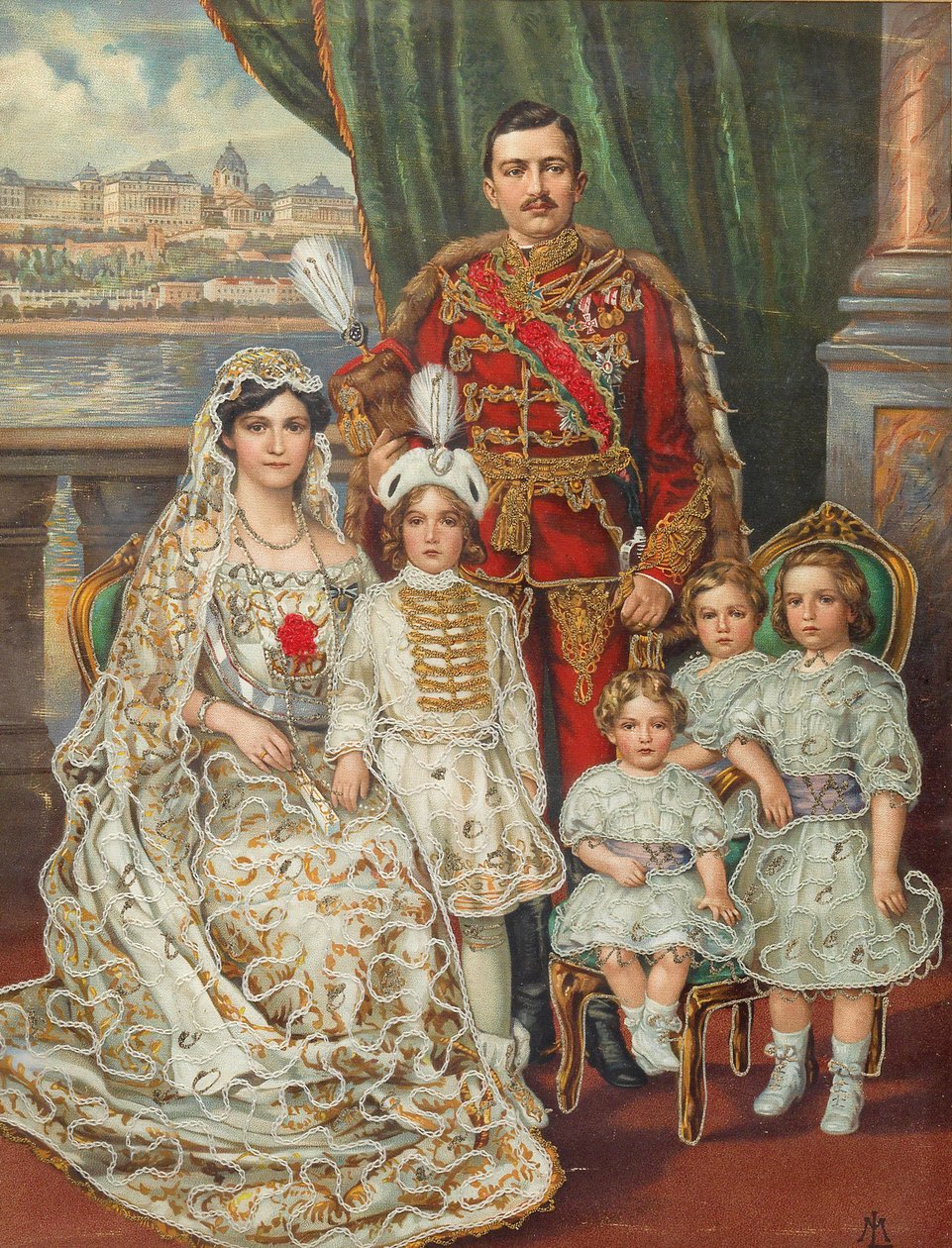 Imperador Carlos I da Áustria, com sua esposa Zita, príncipe herdeiro Otto e os outros três filhos, c. de Unbekannt