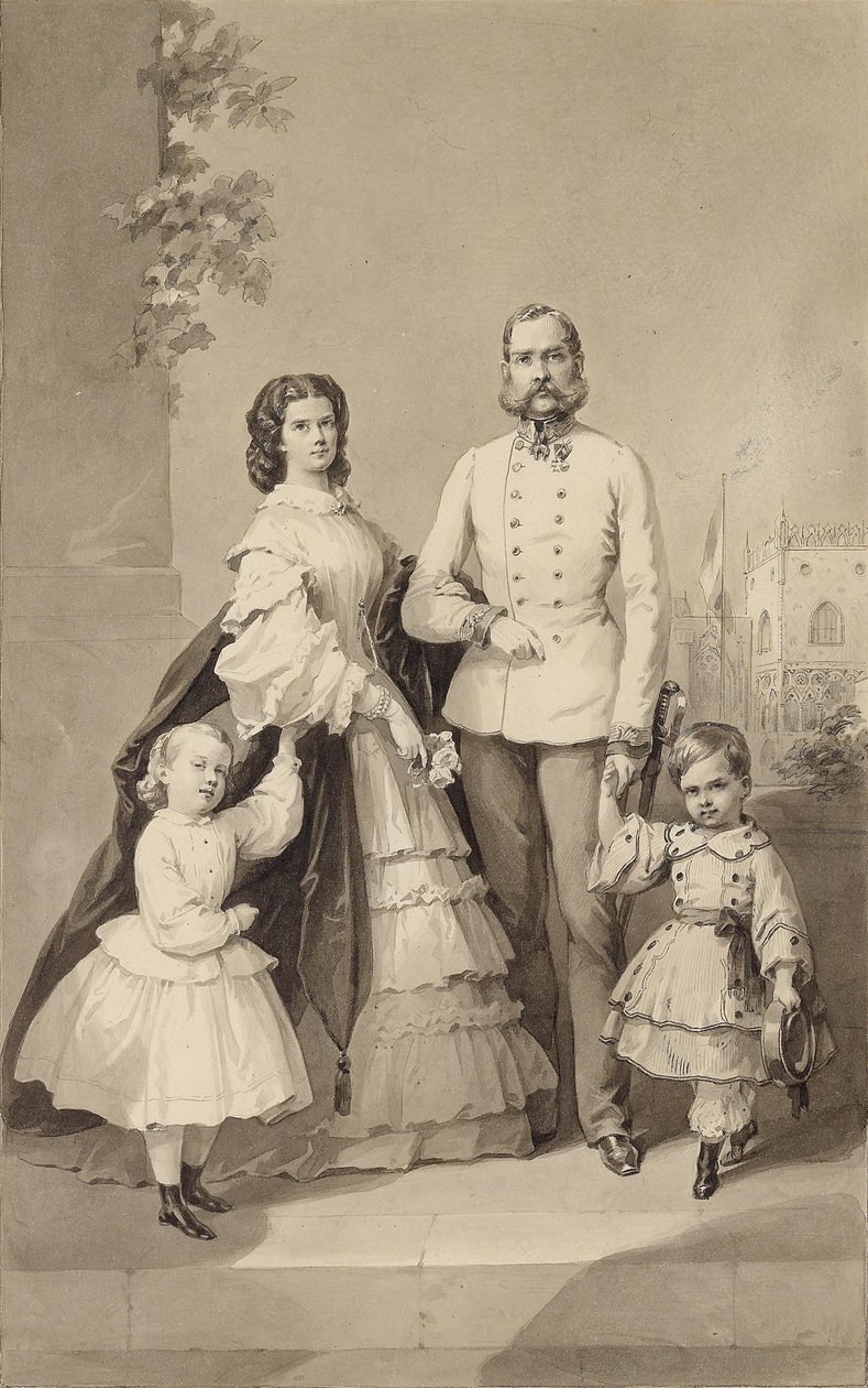 Imperador Franz Joseph I com a imperatriz Elisabeth e seus filhos ..., ca 1860. de Unbekannt
