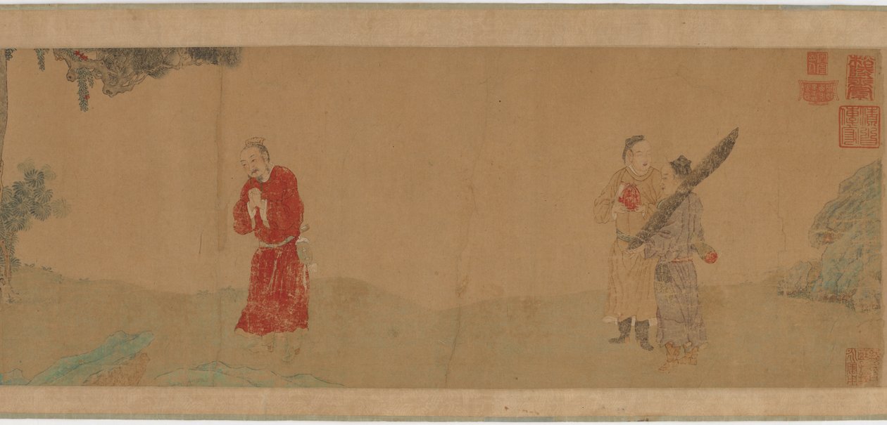 Imperador Shi Le reverenciando um monge budista, 1368-1644. de Unbekannt