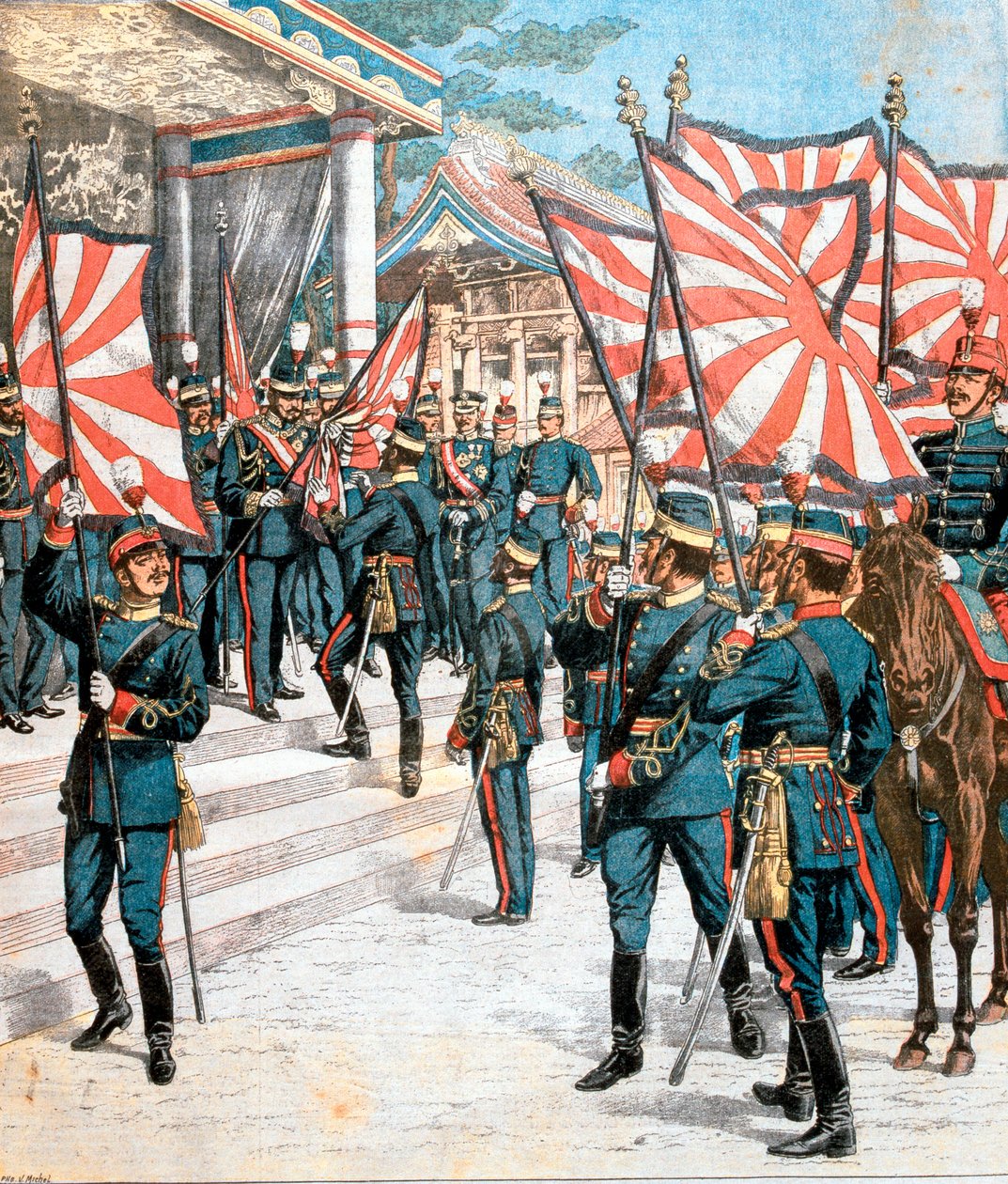 Imperador do Japão apresentando cores aos regimentos japoneses, 1904 de Unbekannt