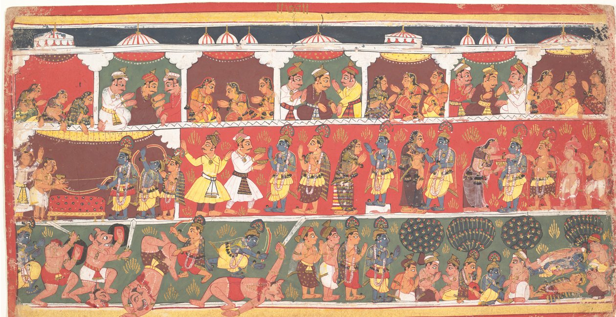 Encontros em Mathura: Página de um Bhagavata Purana disperso..., ca. 1700. de Unbekannt