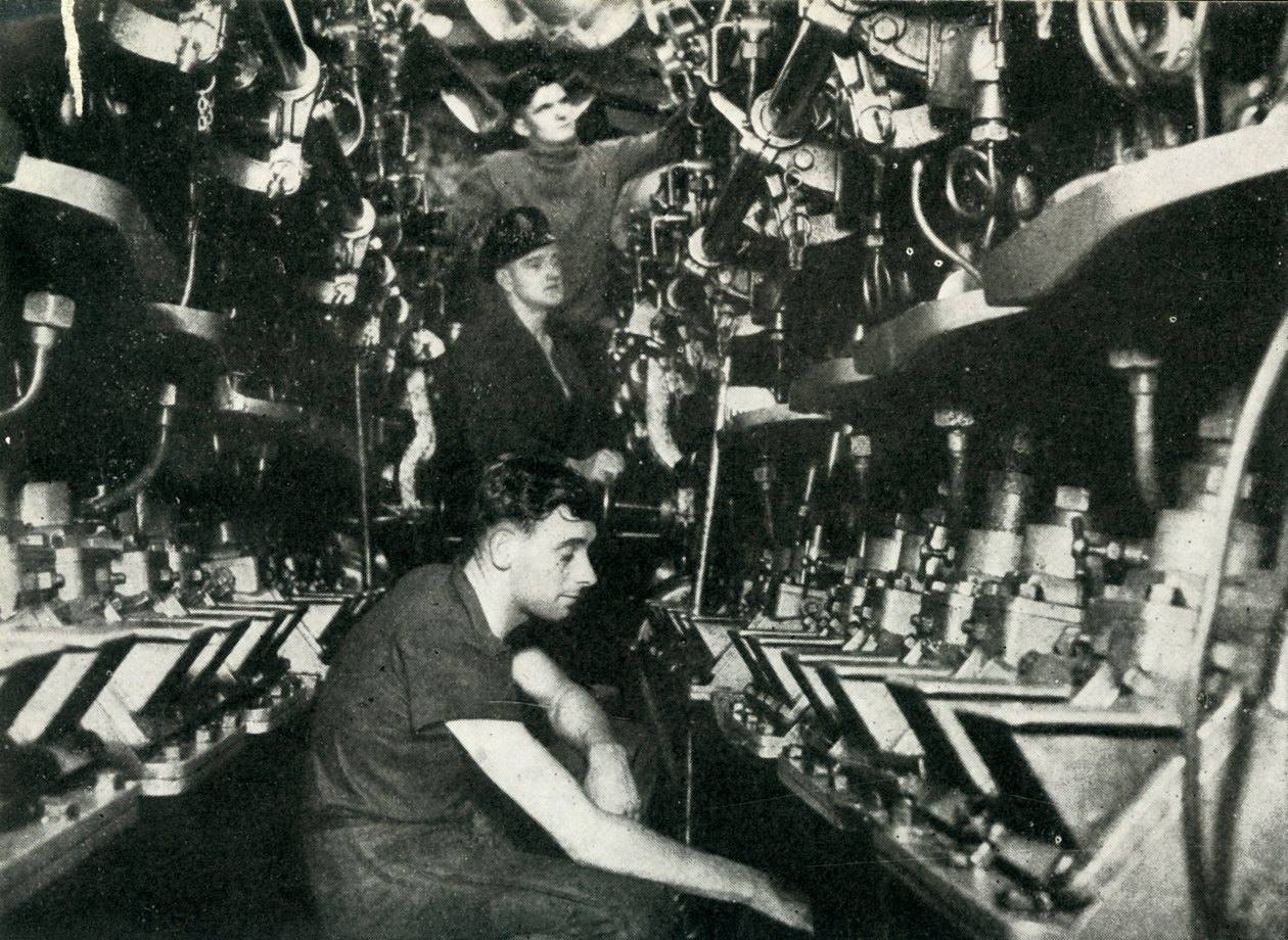 Sala de máquinas de um submarino britânico, Segunda Guerra Mundial, 1945. de Unbekannt
