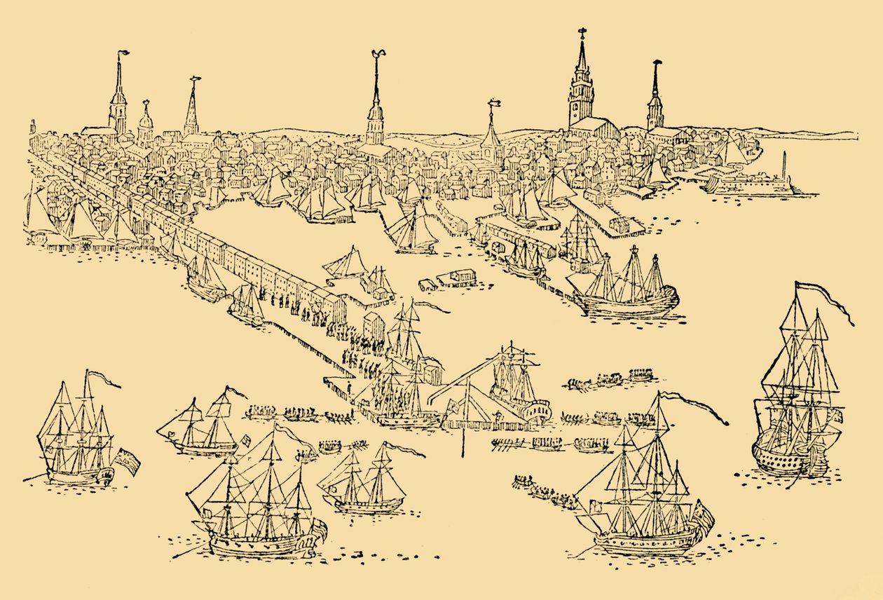 Navios ingleses de guerra em Boston, onde o tea party ocorreu em 1768, c1930. de Unbekannt