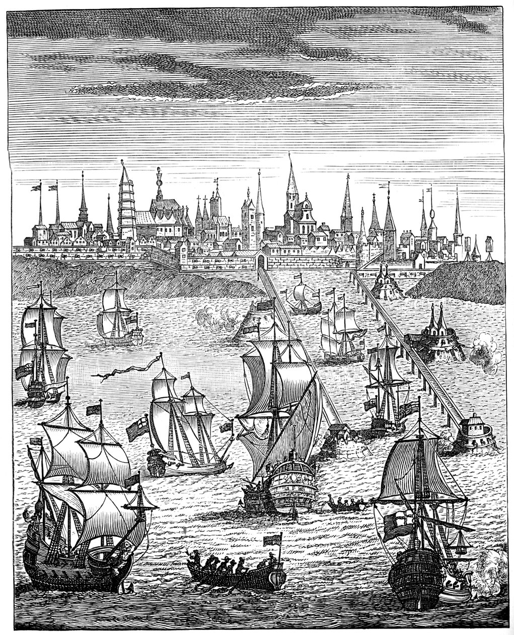 Esquadrão inglês carregando tropas para tomar posse de Dunquerque, 1708, 1894 de Unbekannt