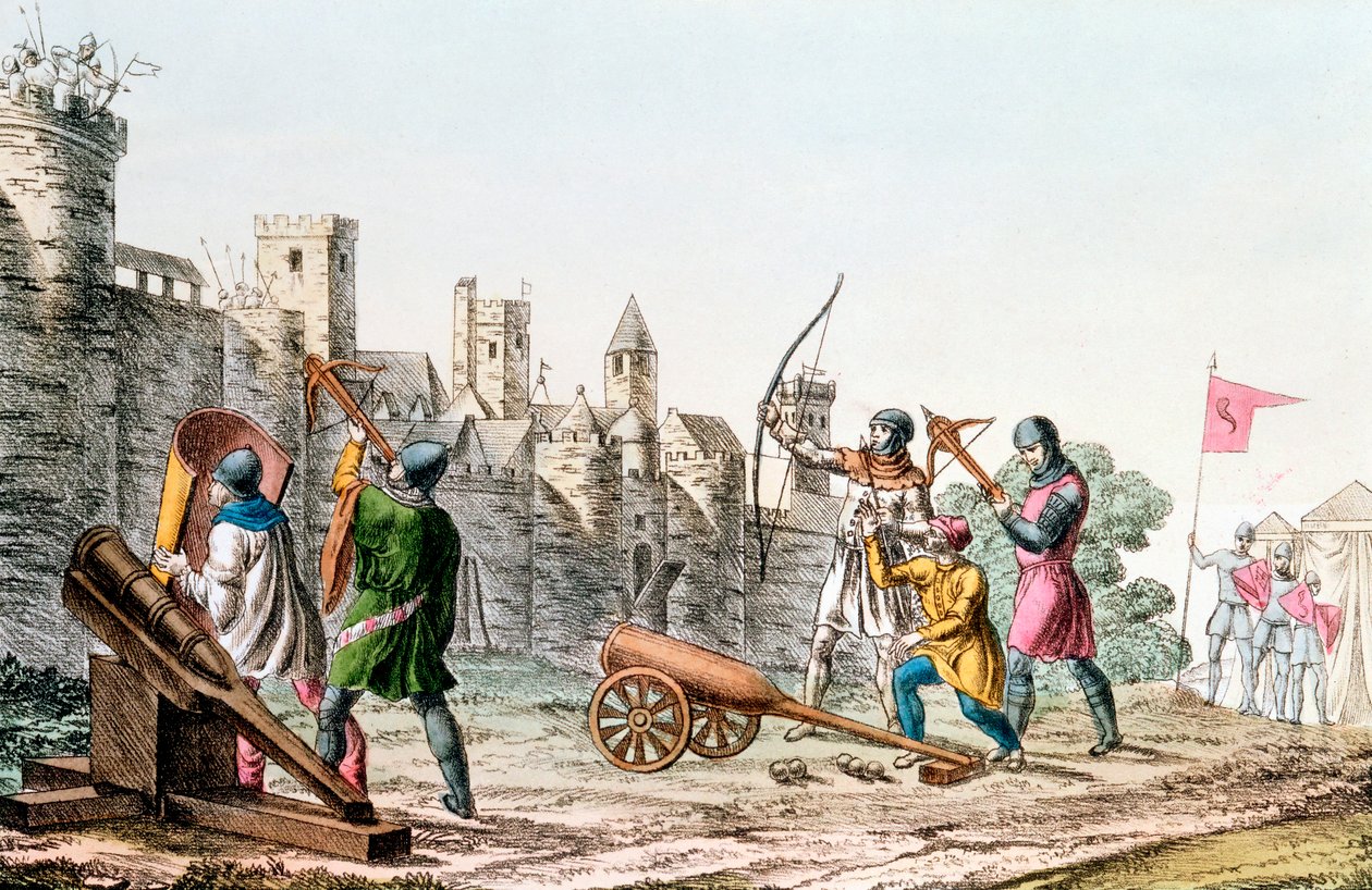 Tropas inglesas atacando uma cidade francesa, Guerra dos Cem Anos, 1337-1453 c1830 de Unbekannt