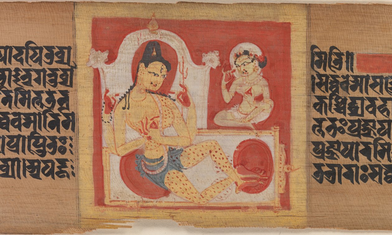 Bodhisattva de quatro braços entronizado, Folha de ... Pancavimsatisahasrika Prajnaparamita ..., ca. 1090 de Unbekannt