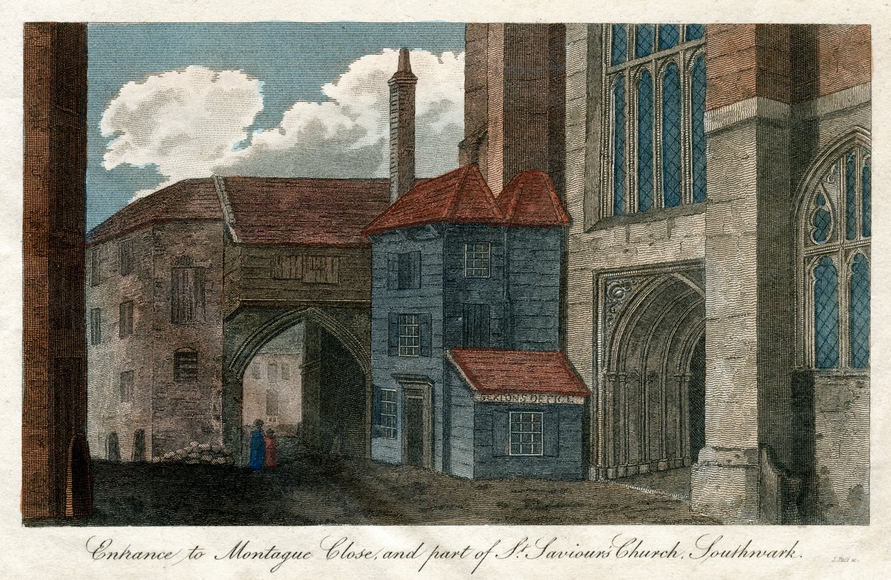 Entrada para Montague Close e parte da Igreja de São Salvador, Southwark, Londres, 1814 de Unbekannt