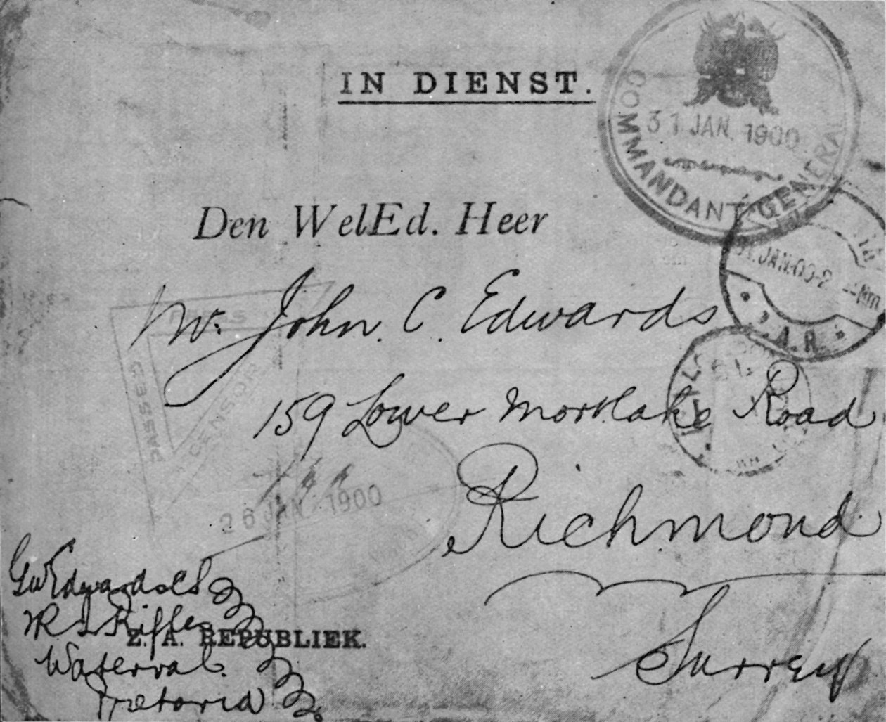 Envelope endereçado pelo sargento Edwards, segundo rifle da Royal Irish, 1900 de Unbekannt
