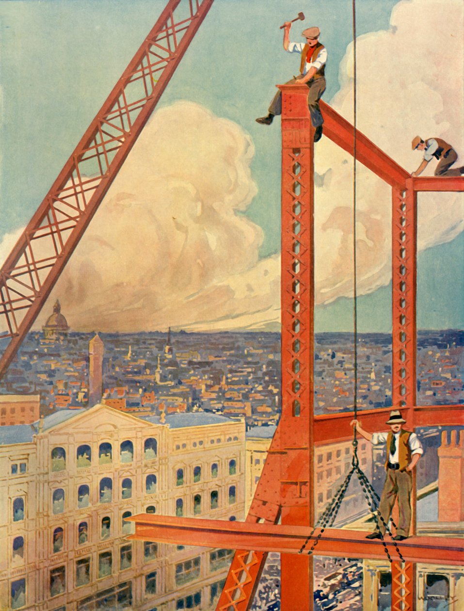 Montagem das vigas de uma enorme loja nova, c1930. de Unbekannt