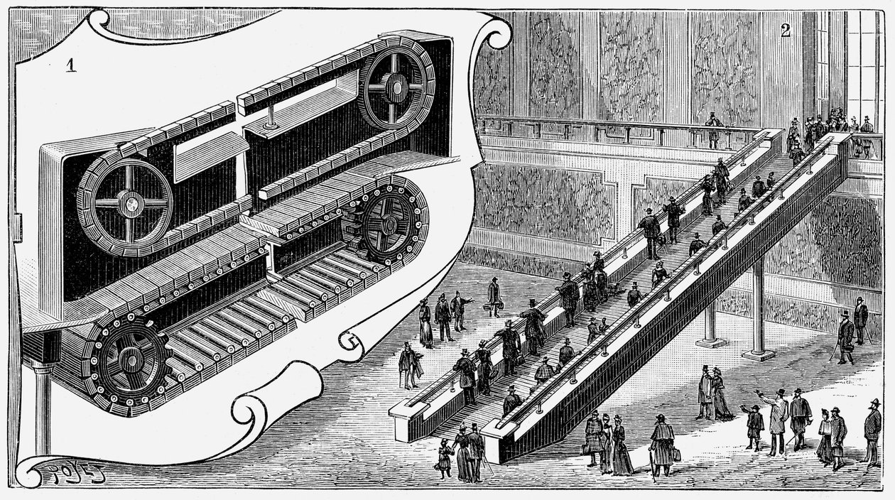 Escada rolante na estação de Cortland Street da Companhia de Ferrovias da Pensilvânia, Nova York, 1893 de Unbekannt