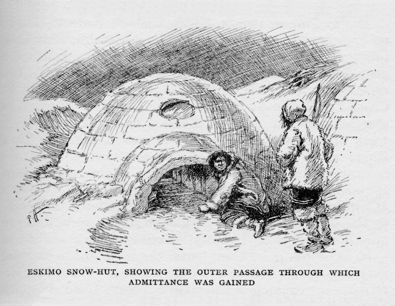 Esquimó Snow-Hut, mostrando a passagem externa pela qual a admissão foi obtida, c1927, 1928 de Unbekannt