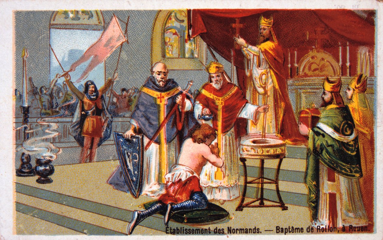 Estabelecimento dos normandos: batismo de Rollo em Rouen, século XIX de Unbekannt
