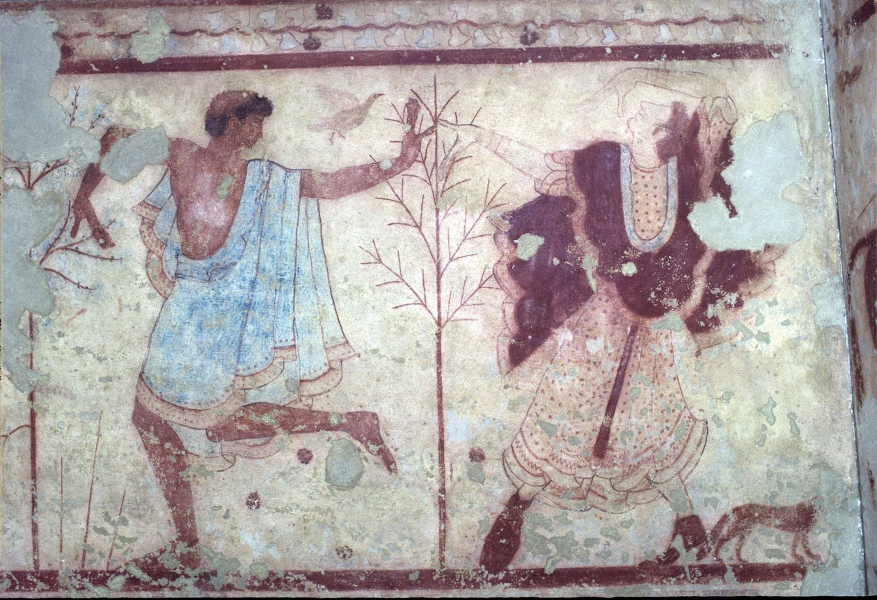 Etrusco, Tumba Triclinio, cena do Banquete, 470 a.C. Tarquinia, Itália. de Unbekannt