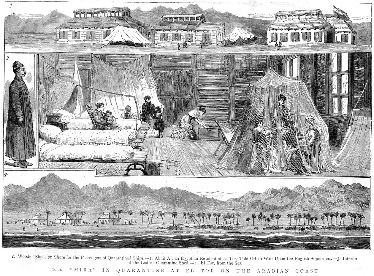 Europeus em um campo de quarentena de varíola em El Tor, norte da África, 1884 de Unbekannt