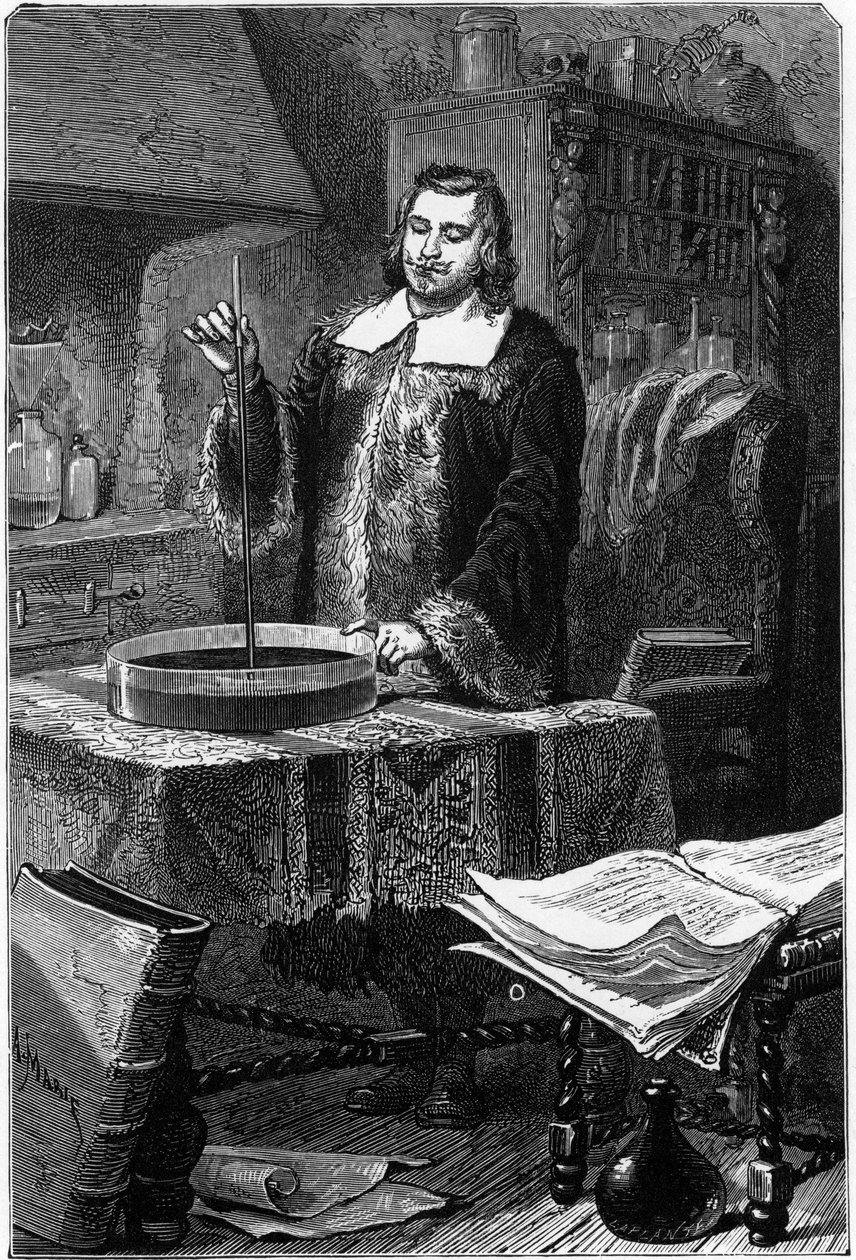 Evangelista Torricelli, físico italiano, inventando o barômetro de mercúrio, 1643 1873 de Unbekannt