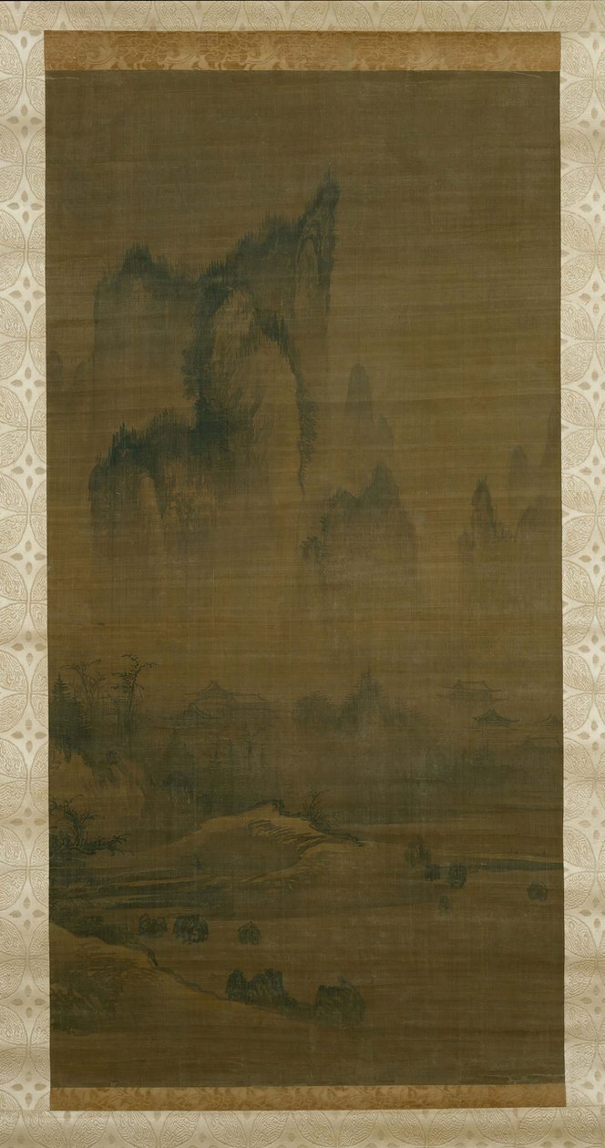 Sino da noite do templo envolto em névoa, lua de outono sobre o lago Dongting à direita, ca. 1450-1500. de Unbekannt