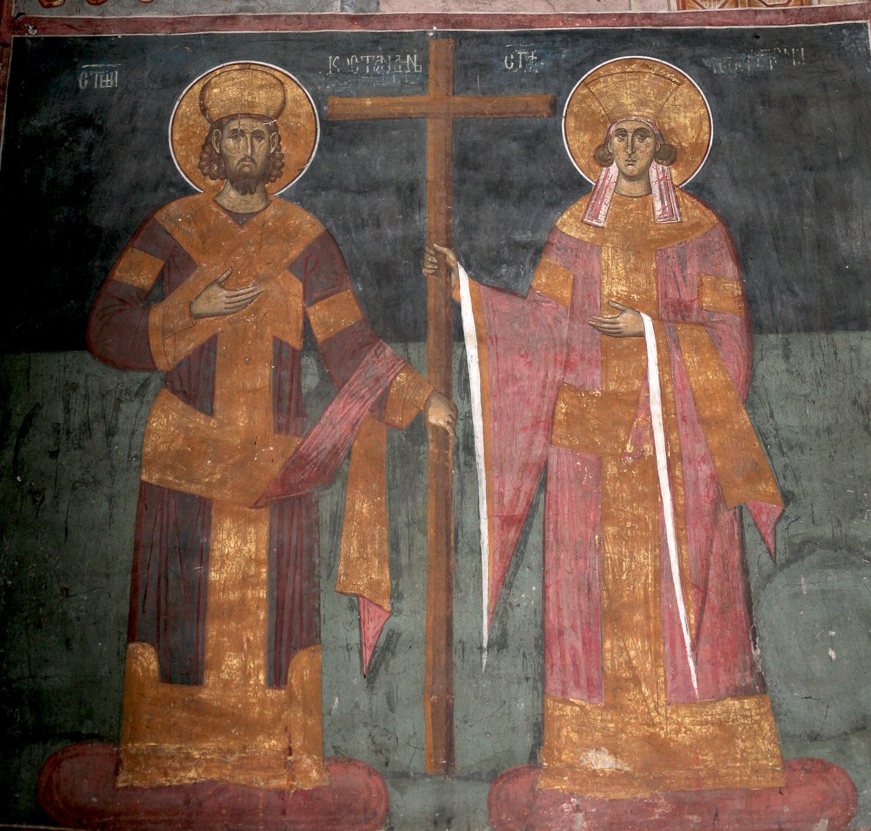 Exaltação da cruz. Santos Constantino, o Grande e Helena, ca 1350 de Unbekannt