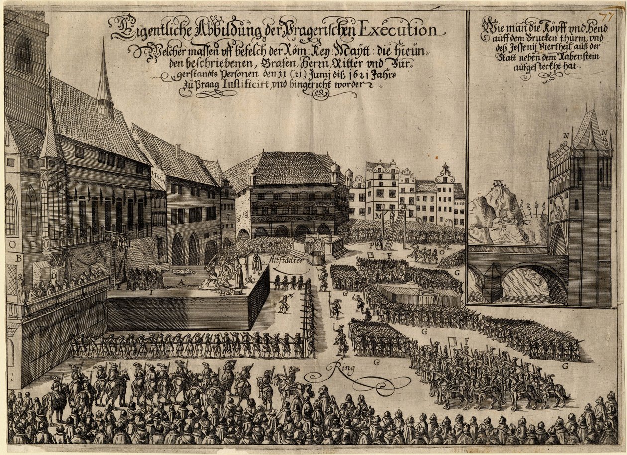 Execução de 27 líderes protestantes na Praça da Cidade Velha, em Praga, em 21 de junho de 1621, 1621 de Unbekannt