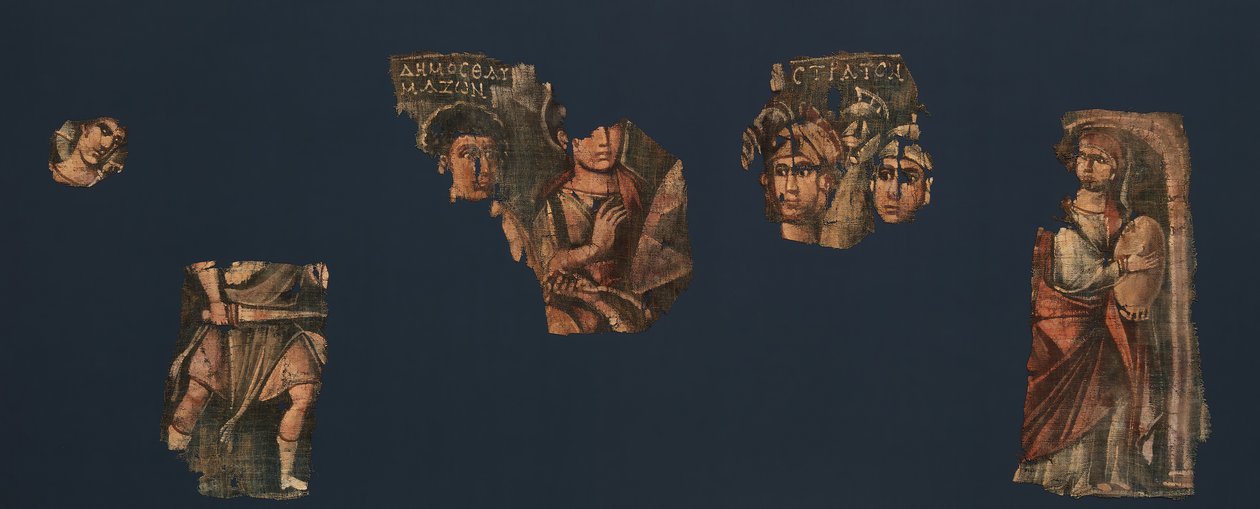 Pintura do Êxodo, cinco elementos de um quadro pintado representando o..., meados do século II a meados do século IV. de Unbekannt