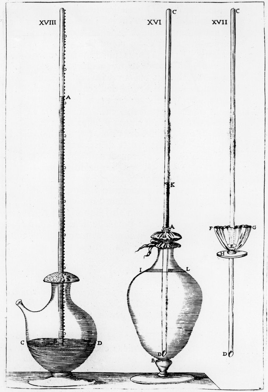 Barômetros experimentais usados pela Accademia dell Cimento, Florença, Itália, 1691 de Unbekannt