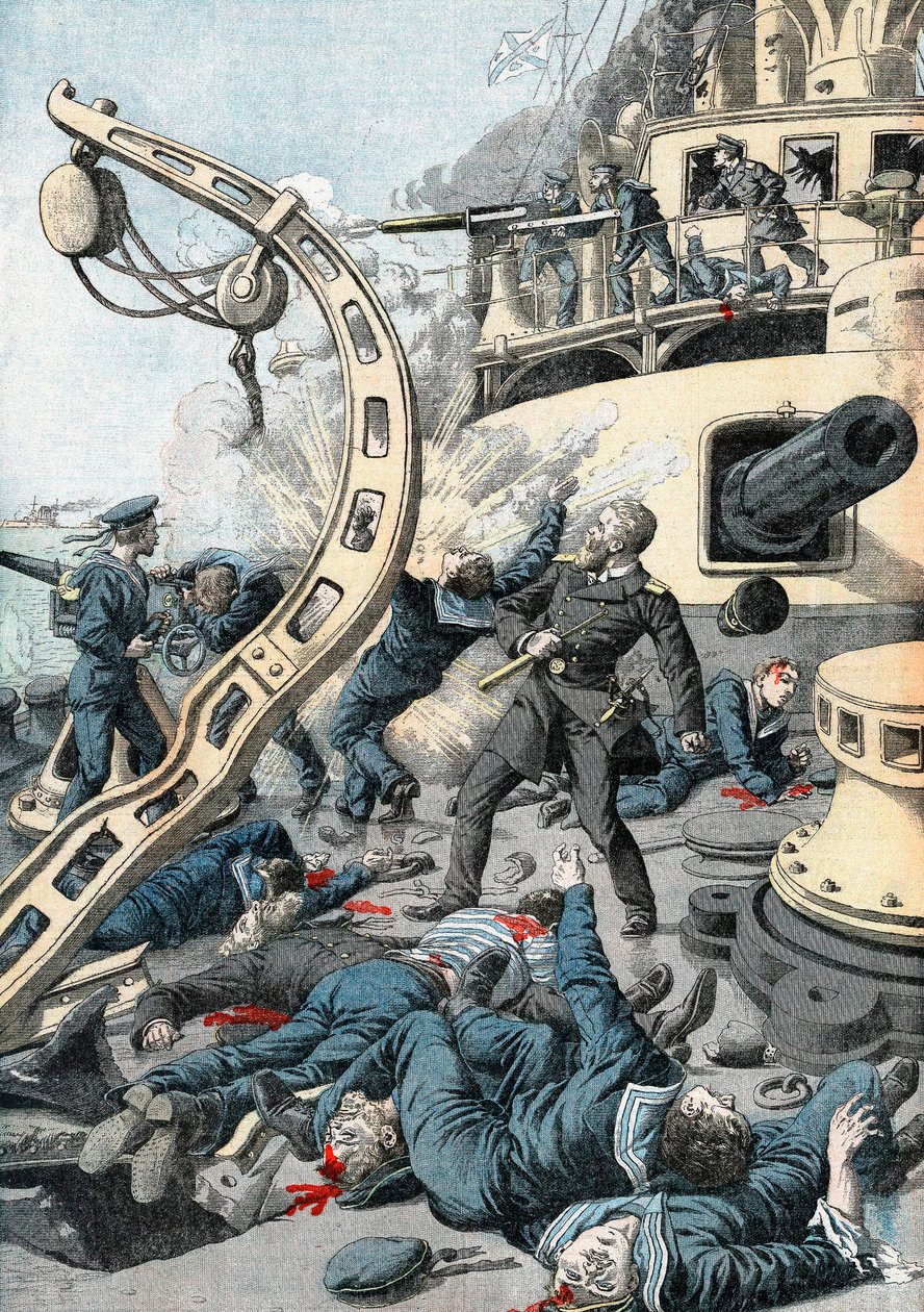 Explosão em um navio de guerra russo, Guerra Russo-Japonesa, 1904-5 de Unbekannt