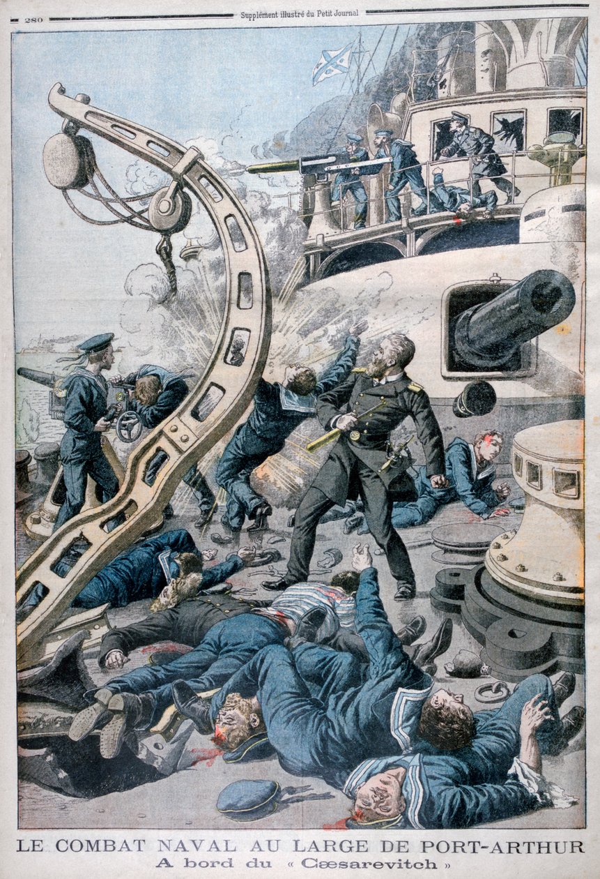 Explosão a bordo do navio de guerra russo Tsesarevich, Batalha do Mar Amarelo, 10 de agosto de 1904 de Unbekannt
