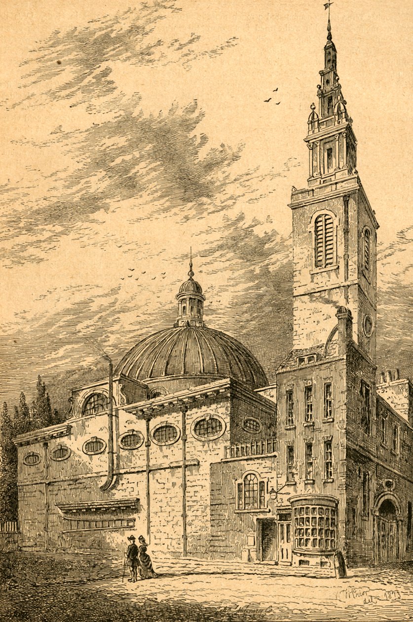 Exterior de St. Stephens, Walbrook, em 1700, 1897. de Unbekannt
