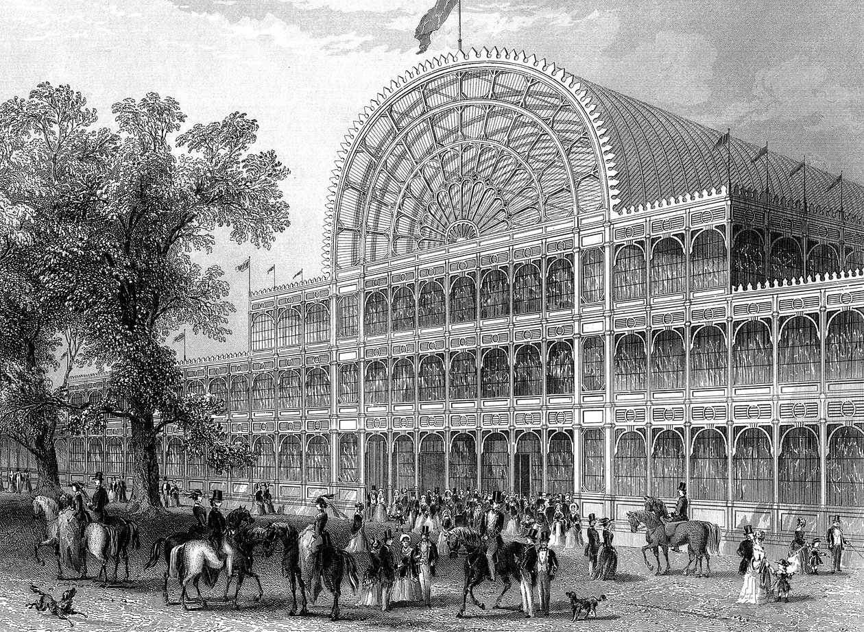 Exterior do transepto norte do Palácio de Cristal, Londres, construído para a Grande Exposição, 1851 de Unbekannt