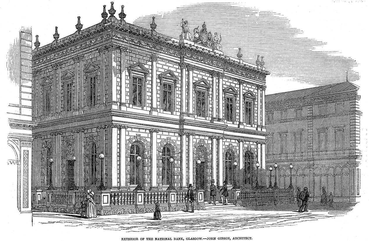 Vista exterior do Banco Nacional, Glasgow, Escócia, c1850 de Unbekannt