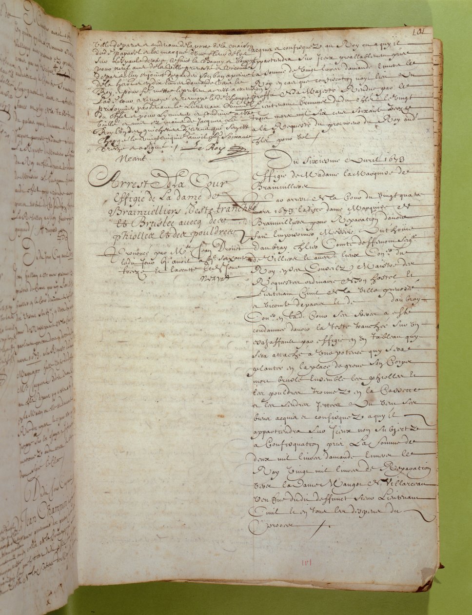 Extrato dos registros da Conciergerie da condenação à morte por execução e queima da Marquesa de Brinvilliers, abril de 1673 (caneta e tinta sobre papel) de Unbekannt