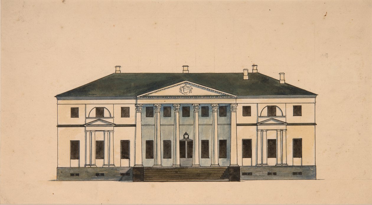 Fachada da casa na propriedade Golitsyn Petrovo-Dalneye, primeiro trimestre do século XIX. de Unbekannt