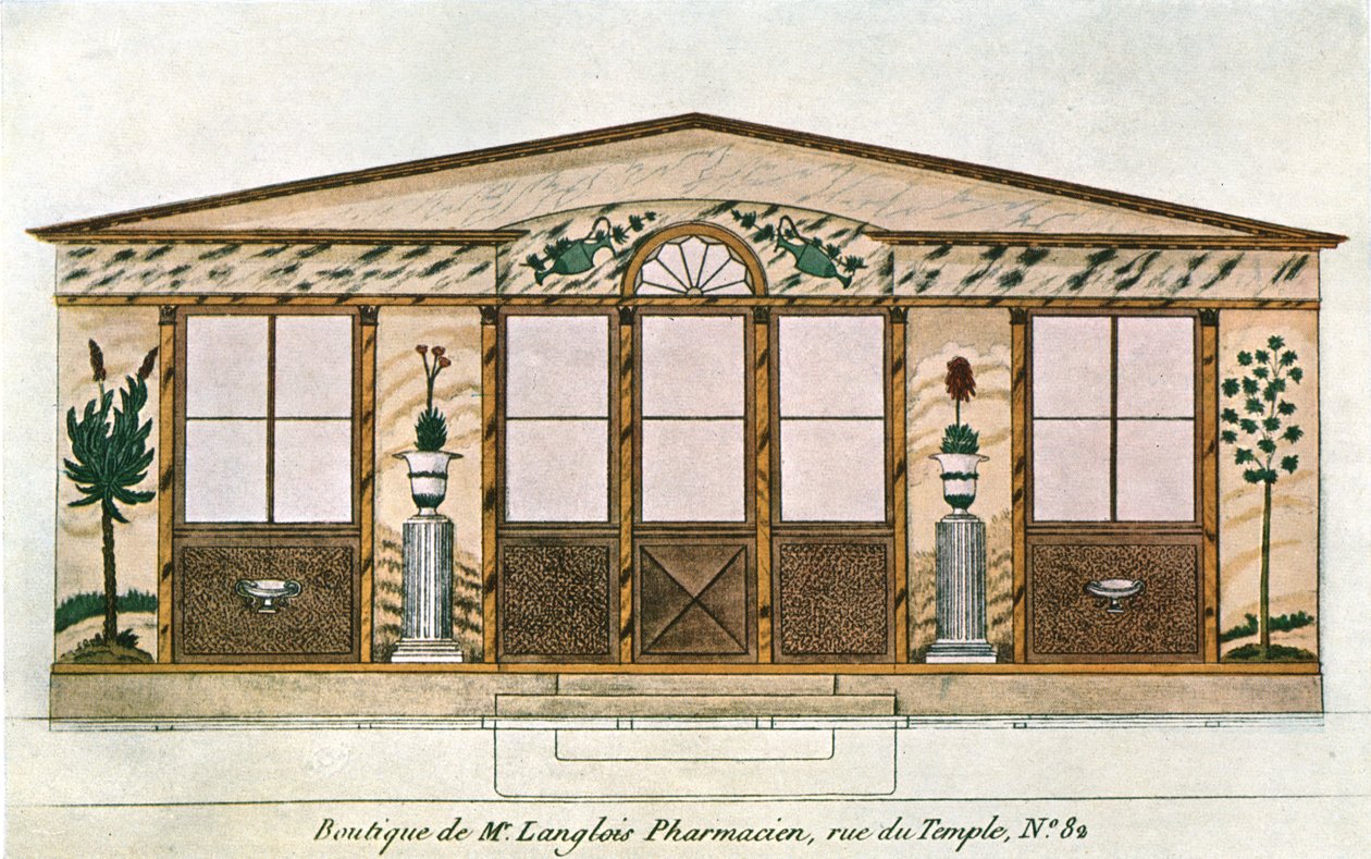 Pintura da fachada da Langlois Apothecarys Shop, Paris, França, 1928. de Unbekannt