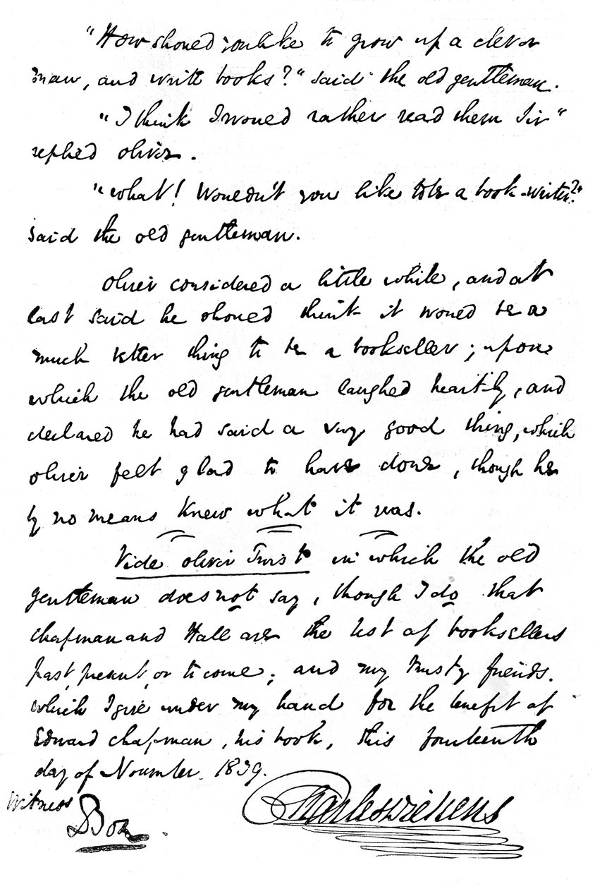 Fac-símile da inscrição em uma cópia do The Pickwick Papers, 1839 1912 de Unbekannt