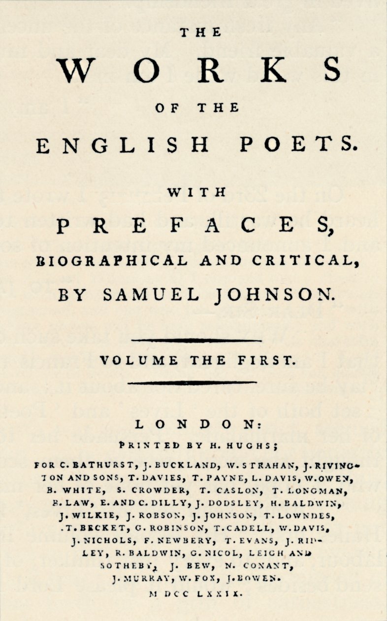 Página de rosto do fac-símile da primeira edição das Obras dos poetas ingleses, contendo Johnsons de Unbekannt