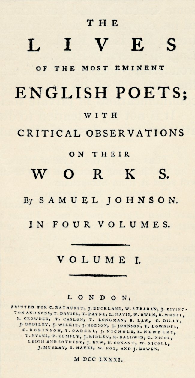 A página de rosto do fac-símile reduzida de Johnsons Lives of the Poets - reeditada em formato separado. T de Unbekannt