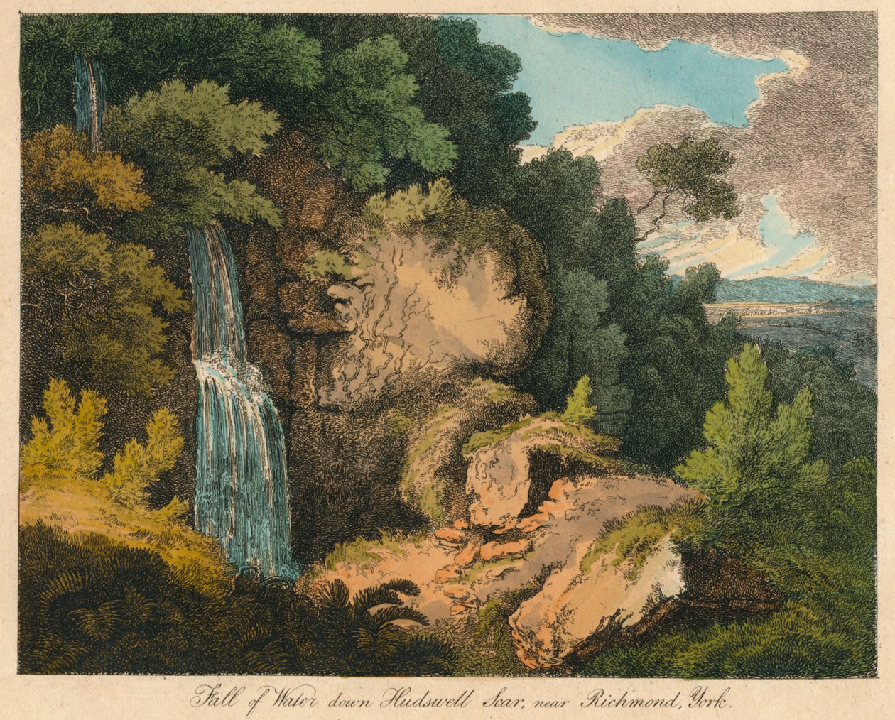 Queda de água na Hudswell Scar, perto de Richmond, York, século XIX de Unbekannt