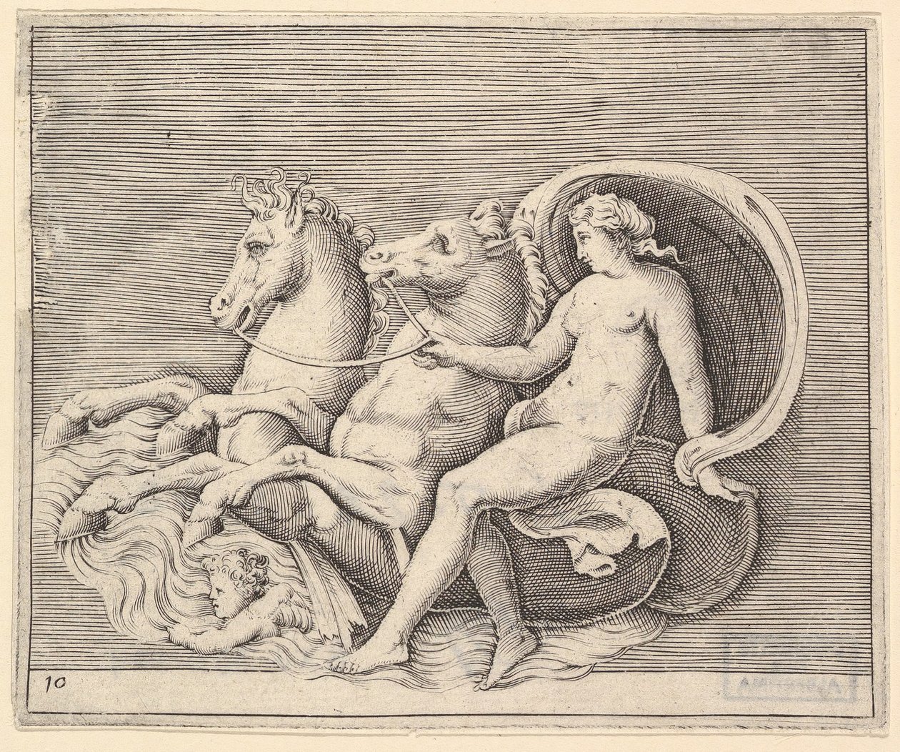 Nu feminino com dois cavalos-marinhos, publicado ca. 1599-1622. de Unbekannt