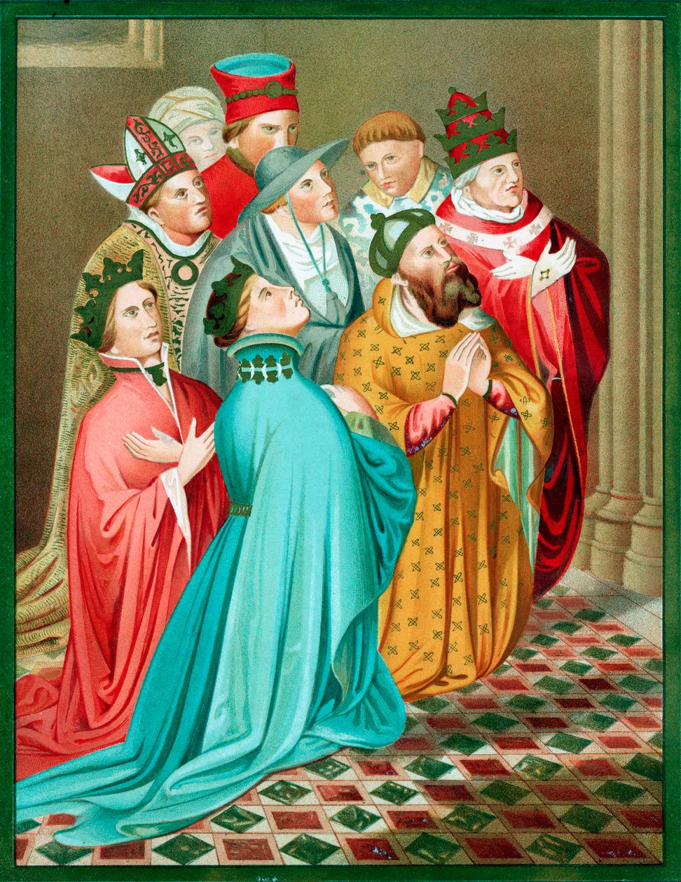 Fernando I de Aragão e sua rainha em oração, 1417, meados do século XIX de Unbekannt