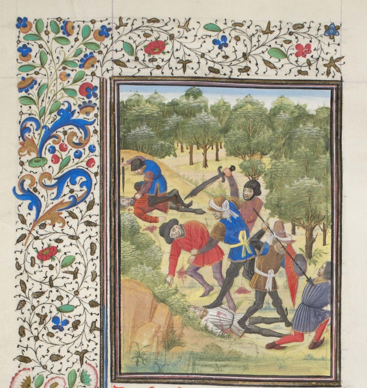 Lute em um bosque entre cristãos e sarracenos. Miniatura da História de William of Tyre, 1460s de Unbekannt