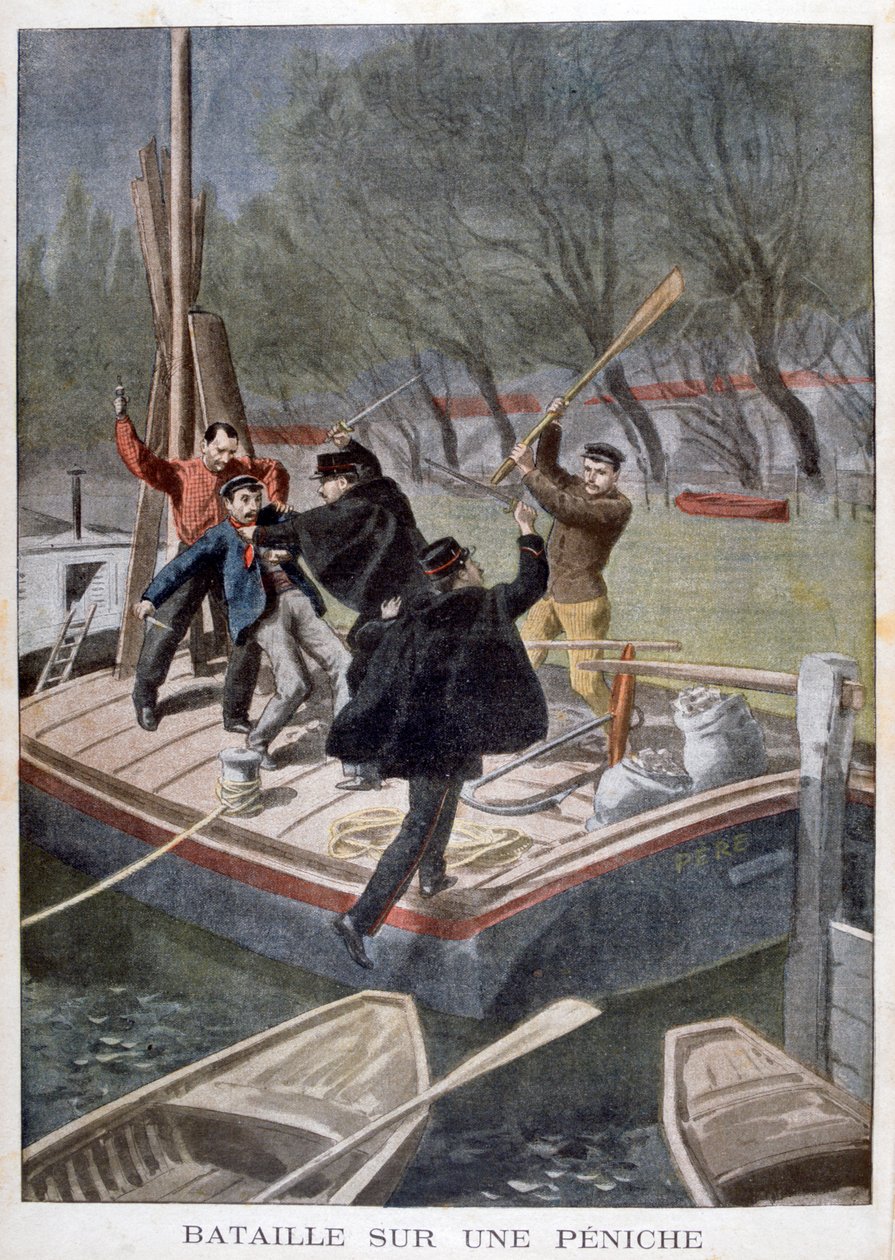 Luta em uma barcaça, 1902 de Unbekannt