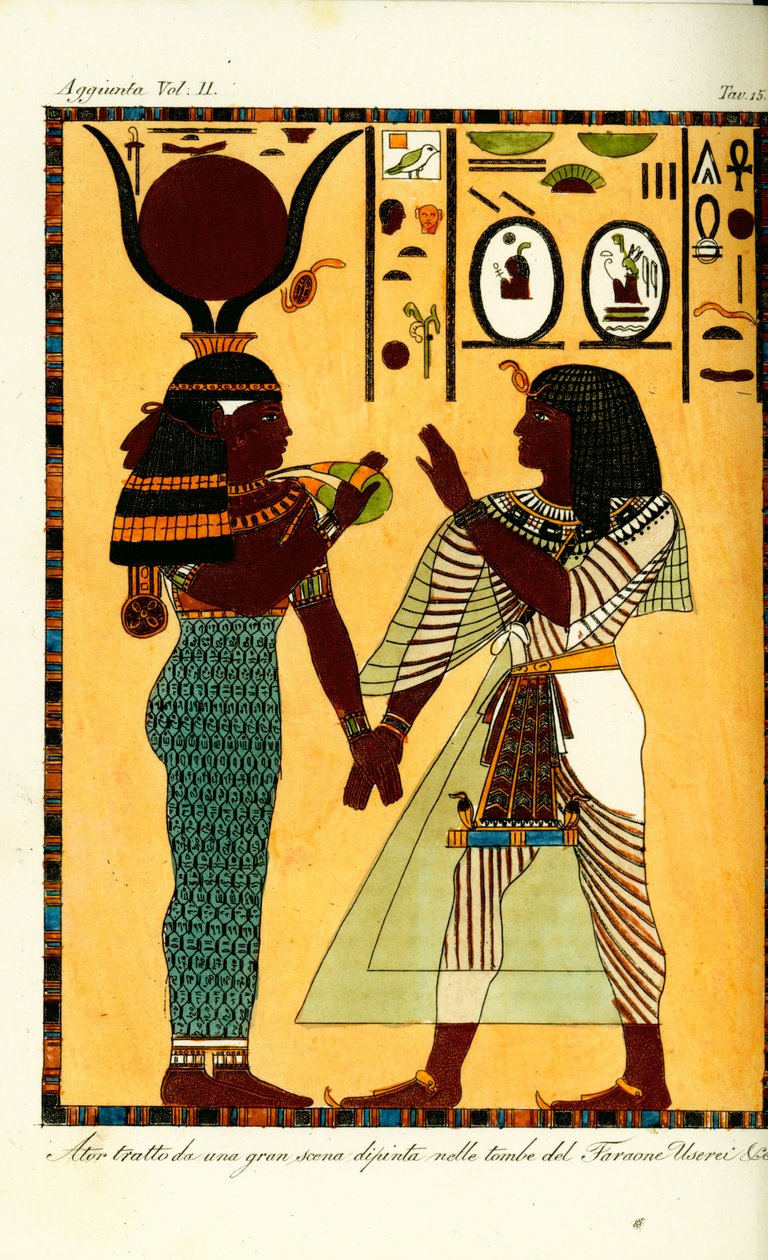 Figura da deusa egípcia Hathor com o rei Seti I do seu túmulo em Tebas, descoberta por Giovanni Battista Belzoni de Unbekannt