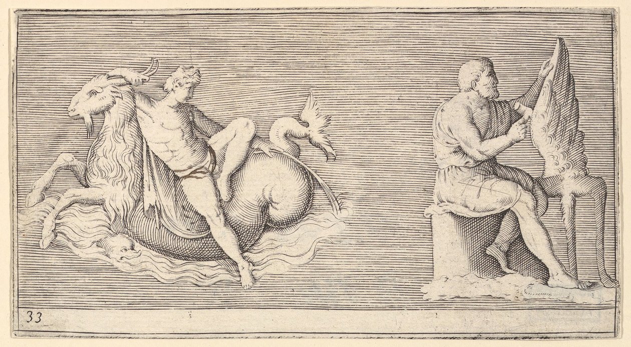 Figura em Seagoat, Man Carving Wing, publicada ca. 1599-1622. de Unbekannt
