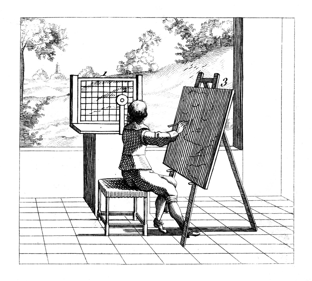 Figura praticando desenho em perspectiva, 1639 de Unbekannt