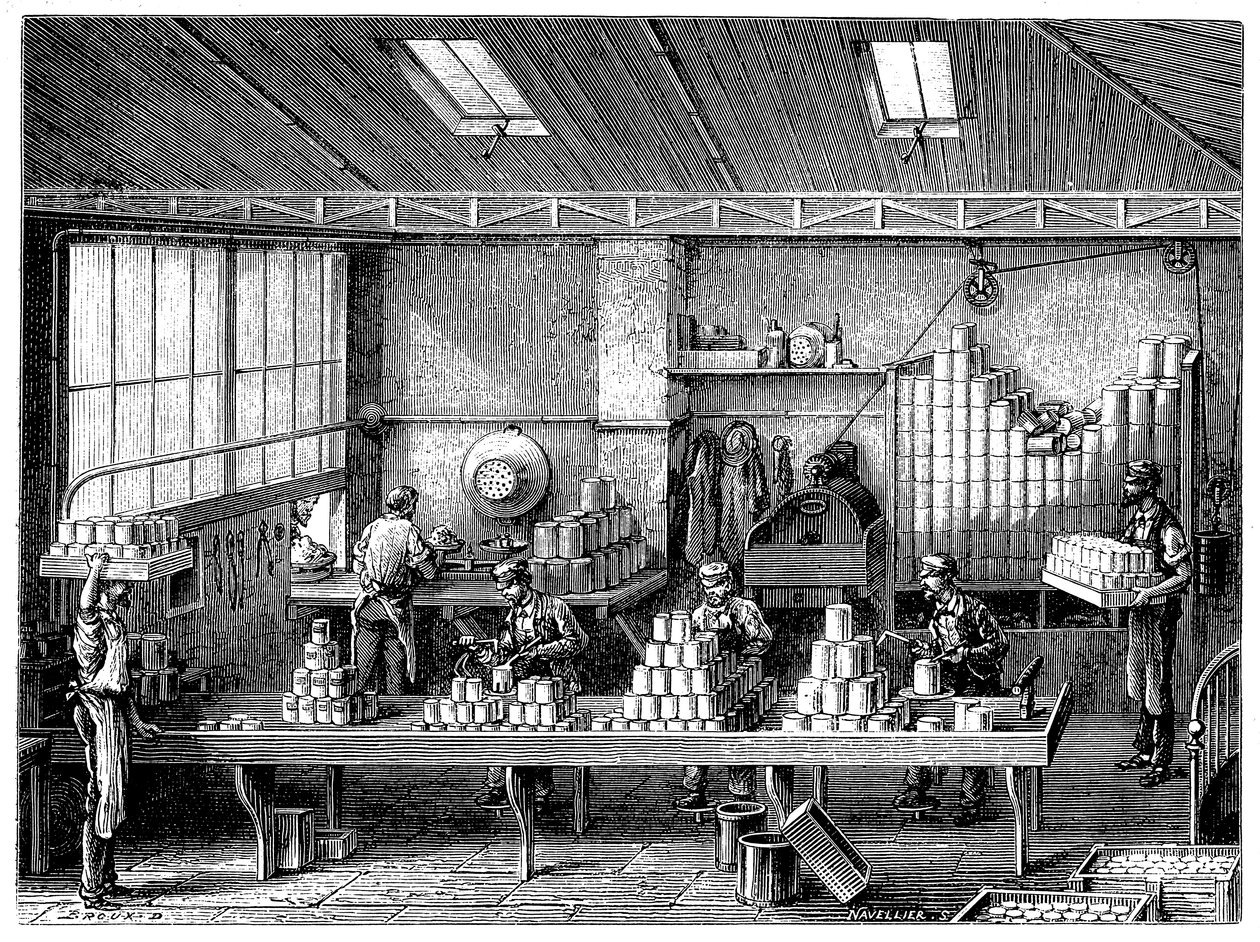 Latas de enchimento e solda de alimentos, França, c1870 de Unbekannt